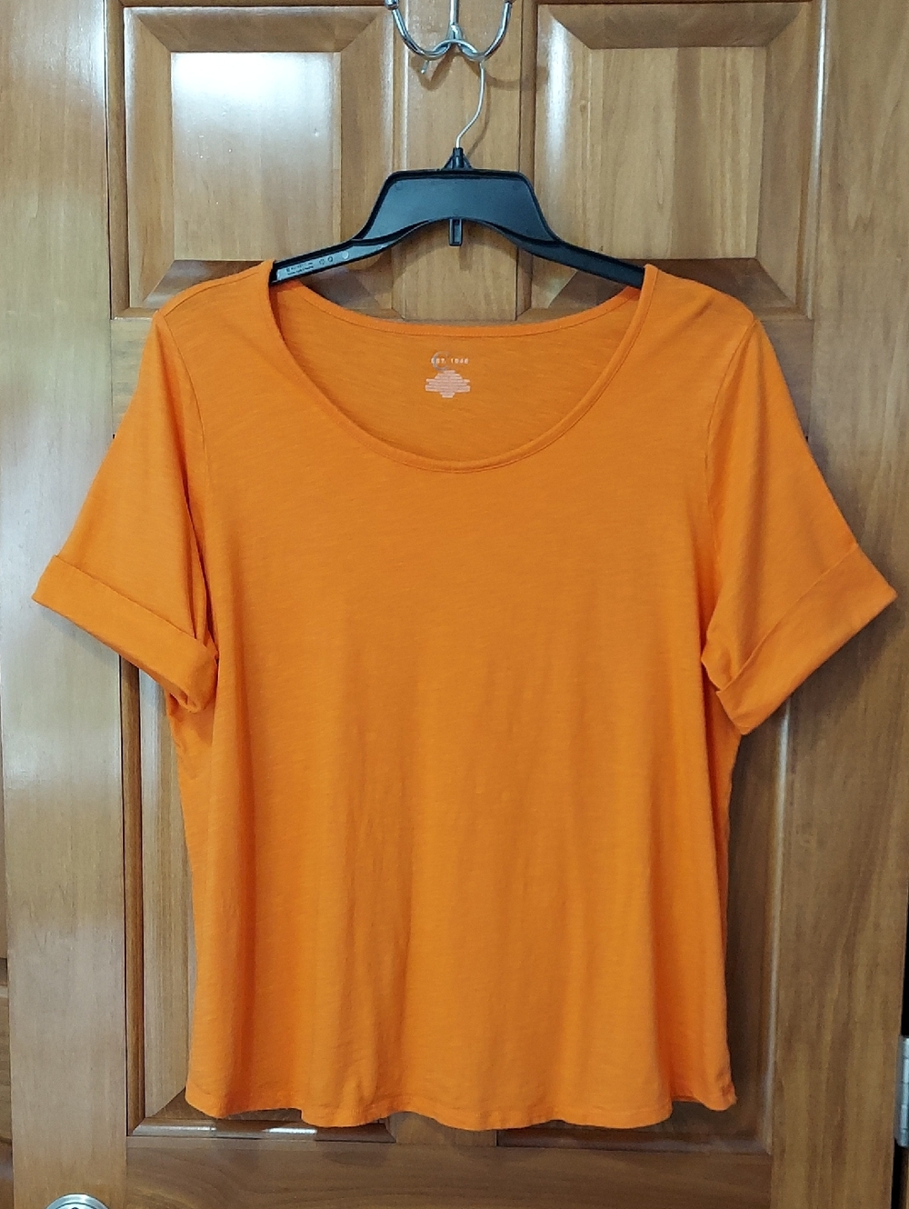 C Est. 1946 Cato Women's Scoop Neck Cuff Sleeve Tee In Casual Orange Size 18/20W
